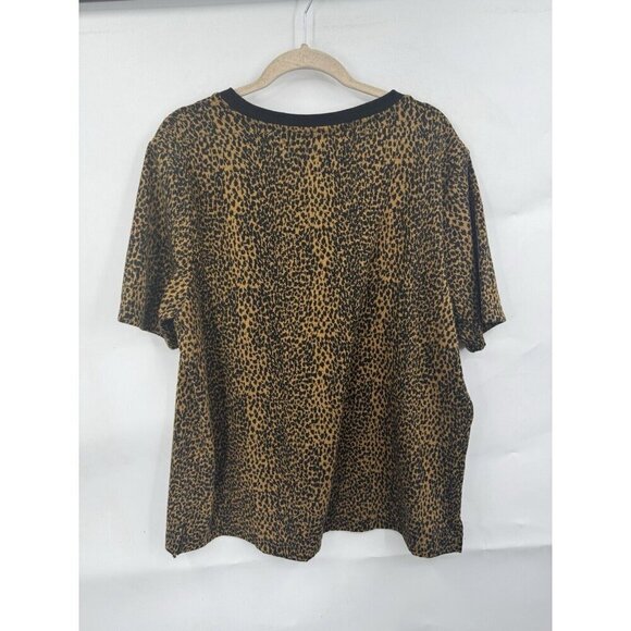 Chicos Animal Print Shirt Women Large Brown Casual Short Sleeve Round Neck Boho - Picture 2 of 6